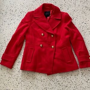 TALBOTS Vibrant Red Wool Christmas Pea Coat